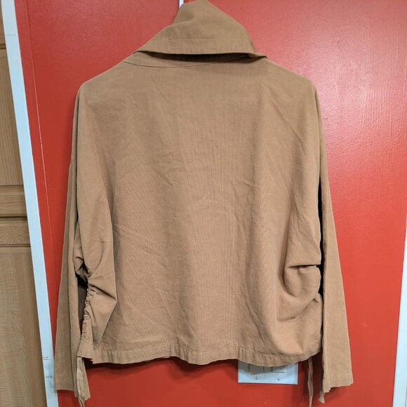Bryn Walker Oversized Ribbed Knit Jacket Tan Button Front Ruched Drawstring Hem - Picture 7 of 7